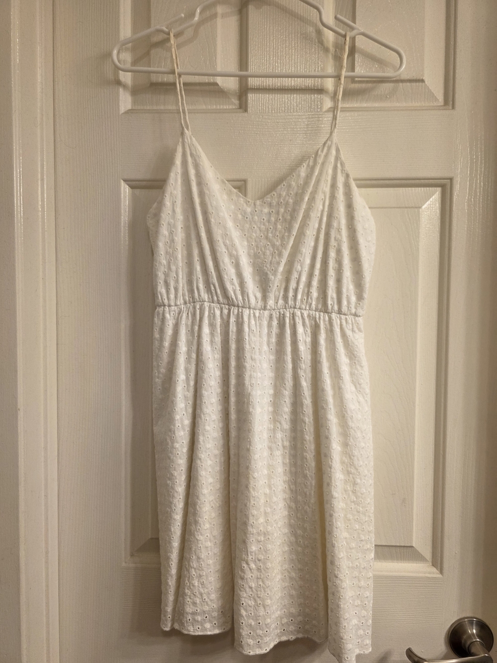 White Eyelet Spaghetti-Strap Mini Dress